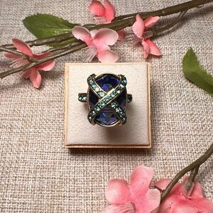 SZ 7 | Heidi Daus Vintage Gold, Teal, & Blue Oval-Cut Crystal Diamond Ring